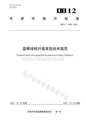 DB12 T 1099-2021 藍莓綠枝扦插育苗技術(shù)規(guī)范.pdf
