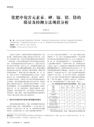 化肥中危害元素汞、砷、鎘、鉛、鉻的限量及檢測方法現(xiàn)狀分析.pdf