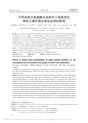 不同濃度含氨基酸水溶肥對(duì)小果型西瓜根際土壤環(huán)境及果實(shí)品質(zhì)的影響_徐國益.pdf
