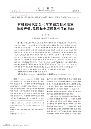 有機肥替代部分化學(xué)氮肥對日光溫室辣椒產(chǎn)量、品質(zhì)和土壤理化性質(zhì)的影響.pdf