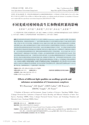 不同光質(zhì)對樟樹幼苗生長和物質(zhì)積累的影響.pdf